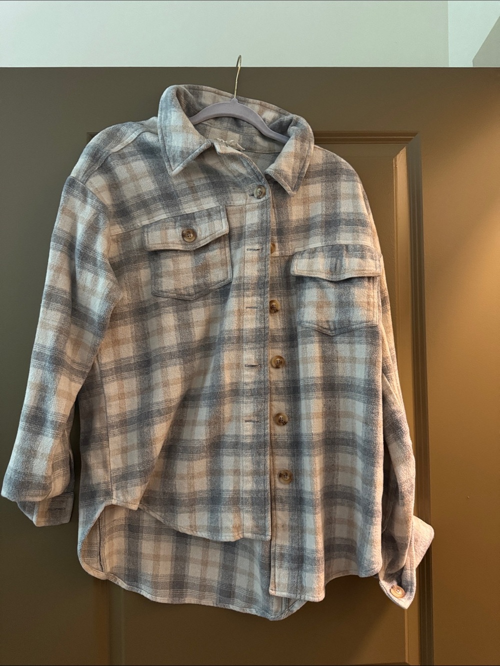 La Hearts Plaid Button-Down Shirt - Blue & Cream